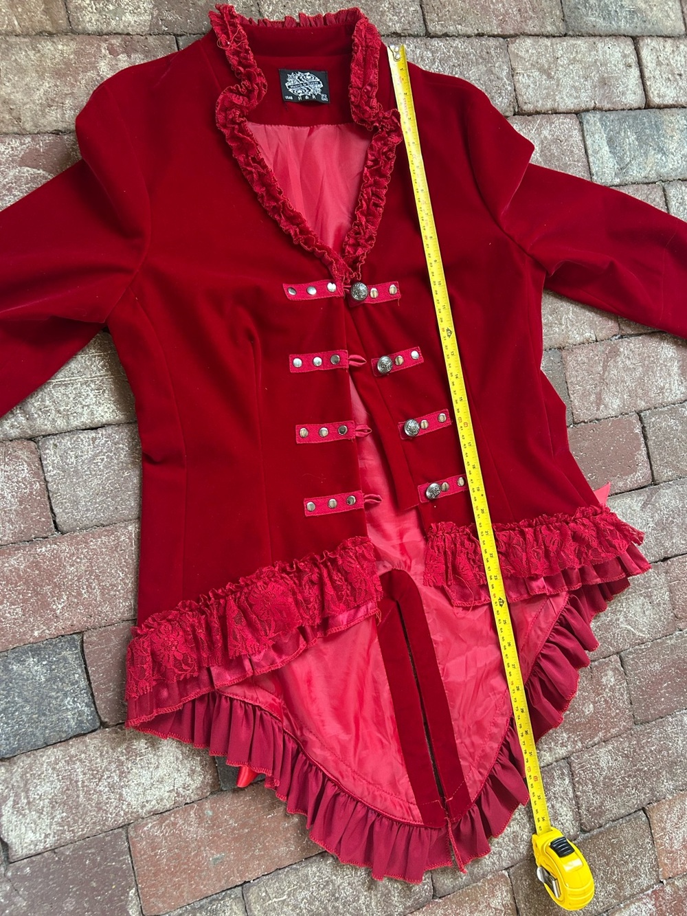 Hearts & Roses Red Ruffled Velvet Blazer with Decorative Buttons - Picture 3 of 6